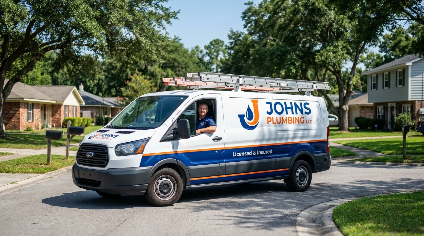 Johns Plumbing LLC service van in Oxford, ME