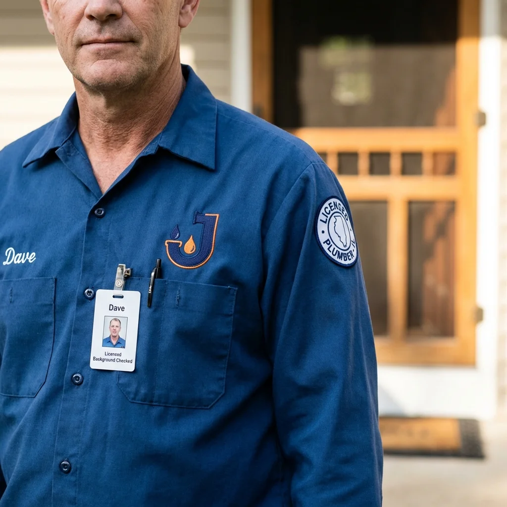 Licensed plumber showing ID badge in Oxford, ME