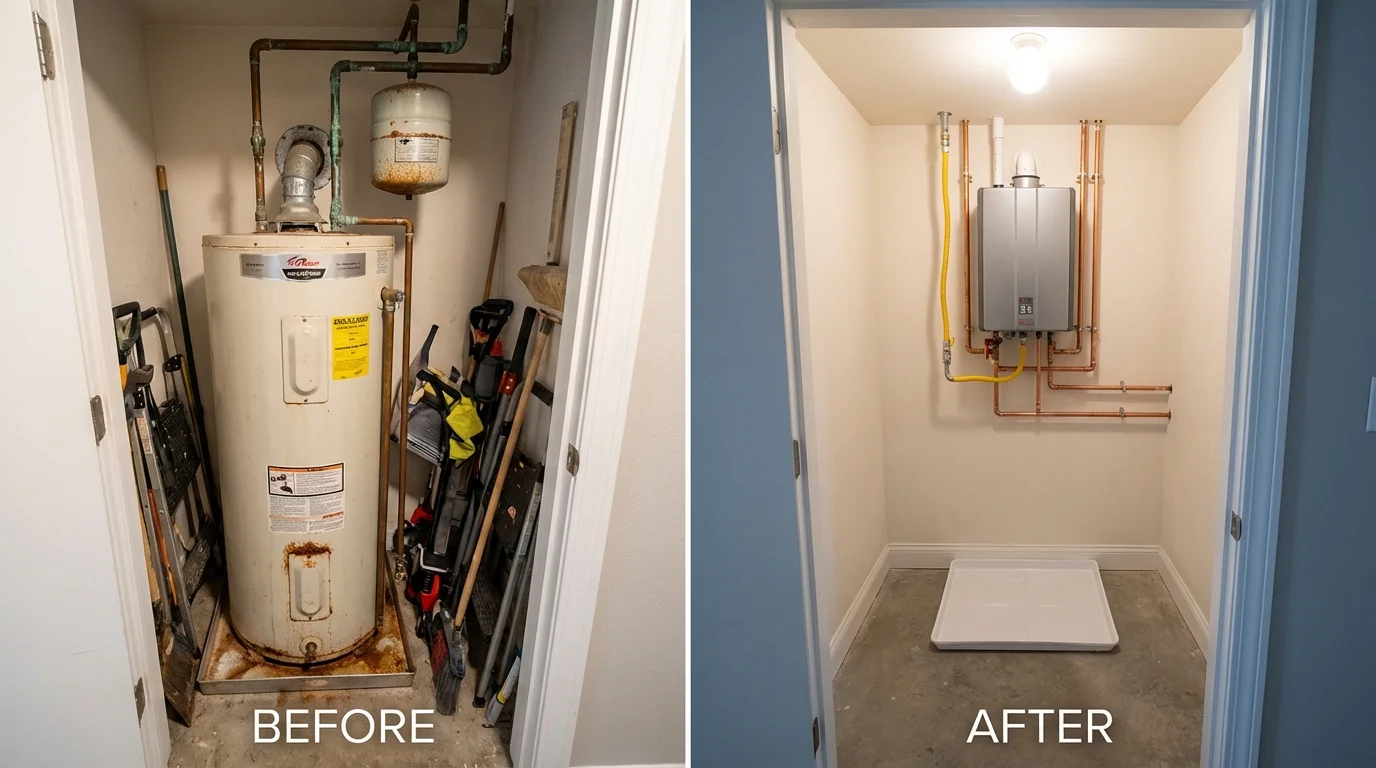 Tank water heater versus wall-mounted tankless unit comparison for Oxford, ME homeowners